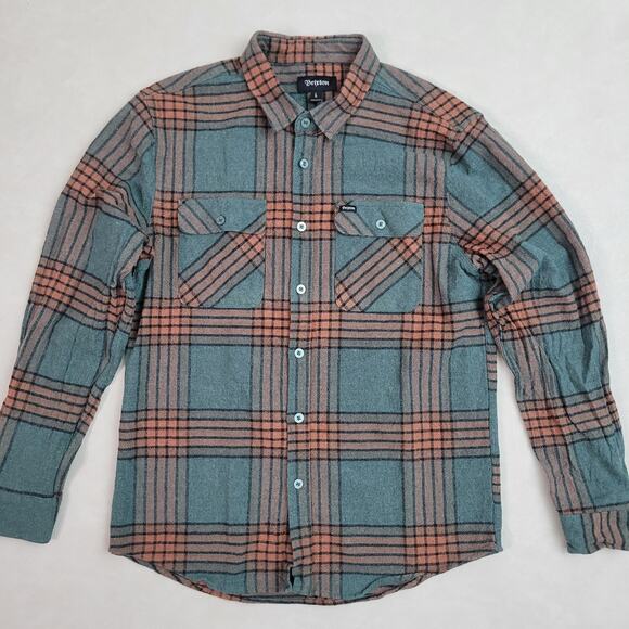 Brixton Flannel Shirt Mens Button Up Green Plaid Thick Casual Work Large - Picture 1 of 12